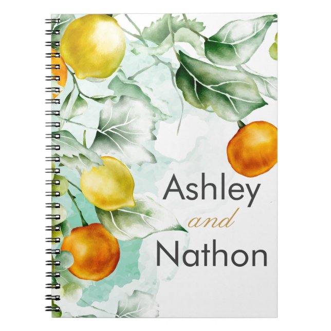 Cuaderno Elegante Boda de verano floral y acuarela de fruta (Frente)