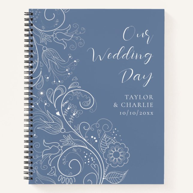 Cuaderno Elegante Boda floral azul turbio (Anverso)