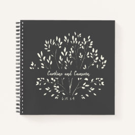 Cuaderno Elegante Boda floral pintado con mano blanca negra