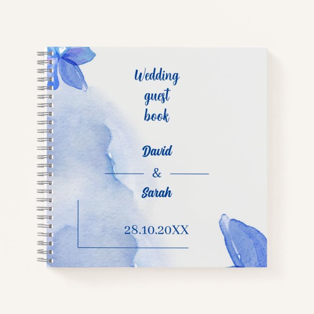 Cuaderno Elegante Boda personalizado de flores azules (Anverso)