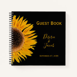 Cuaderno Elegante Boda Rústica Amarillo Girasol Negro