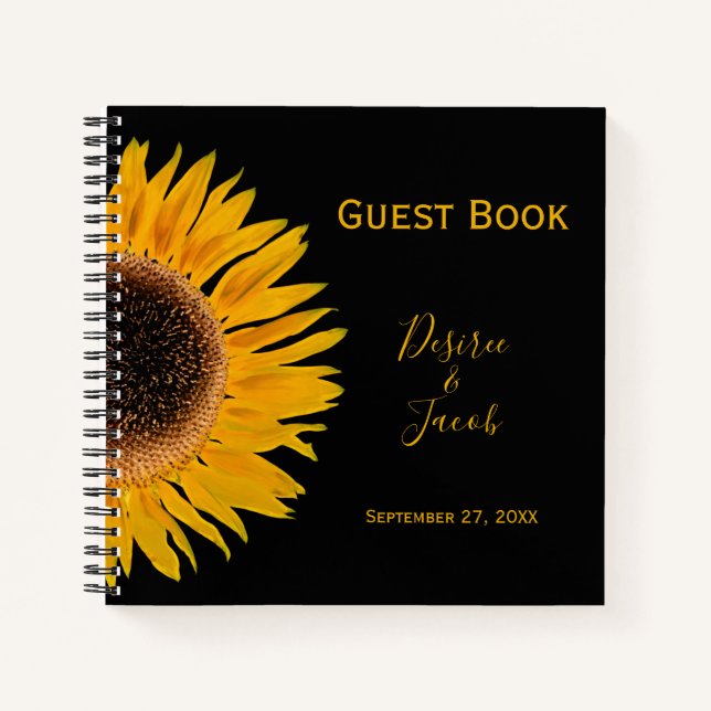 Cuaderno Elegante Boda Rústica Amarillo Girasol Negro (Anverso)