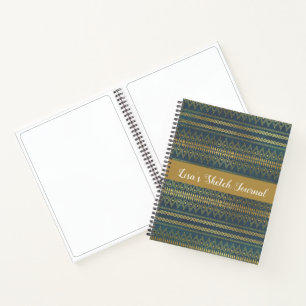 Cuaderno Elegante boho azul y raya dorada