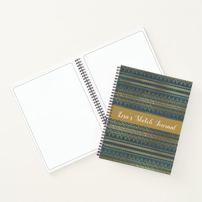 Cuaderno Elegante boho azul y raya dorada (Interior)