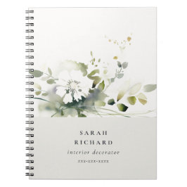 Cuaderno Elegante Boho moderno Resumen Floral blanca verde