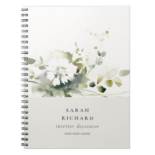 Cuaderno Elegante Boho moderno Resumen Floral blanca verde