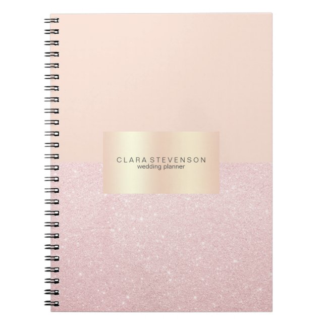Cuaderno Elegante bonito rosa purpurina dorado y rosa rubor (Frente)