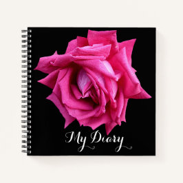 Cuaderno Elegante bonito rosa rosa caliente flor negro moda