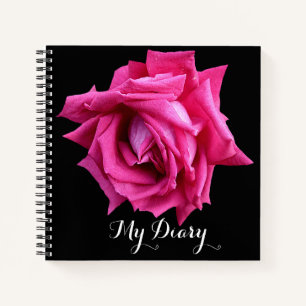 Cuaderno Elegante bonito rosa rosa caliente flor negro moda