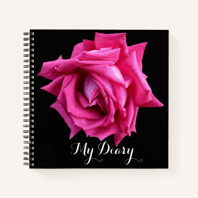 Cuaderno Elegante bonito rosa rosa caliente flor negro moda (Anverso)