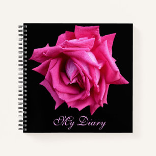 Cuaderno Elegante bonito rosa rosa caliente flor negro moda