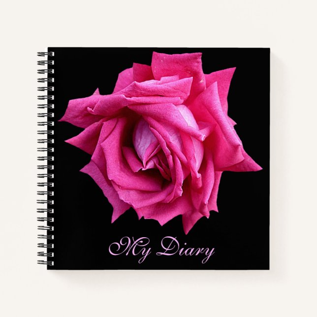 Cuaderno Elegante bonito rosa rosa caliente flor negro moda (Anverso)