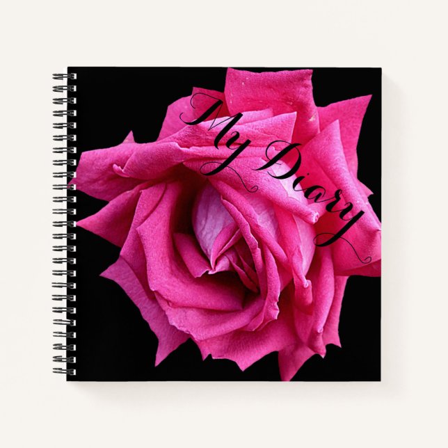 Cuaderno Elegante bonito rosa rosa flor negro boho de moda (Anverso)