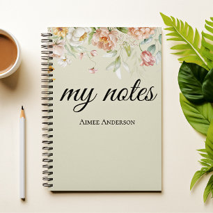 Cuaderno Elegante Borde Floral en espiral de Acuarela de 16