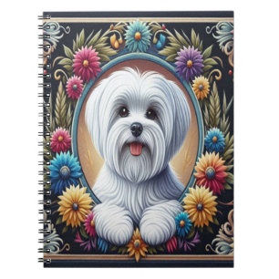 Cuaderno Elegante borde maltés de colores florales de perro