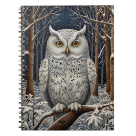 Cuaderno Elegante bosque de invierno de búho blanco
