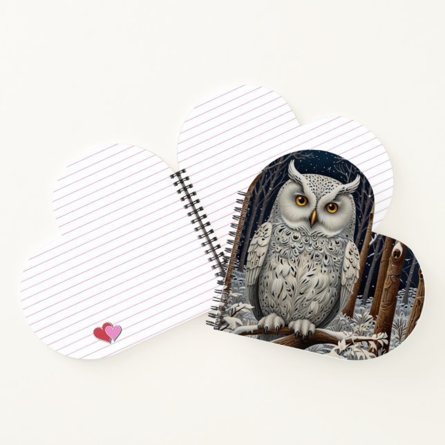 Cuaderno Elegante bosque de invierno de búho blanco (Interior)