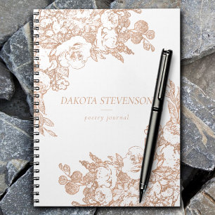 Cuaderno Elegante botánico   Rosa de cobre Personalizado fl