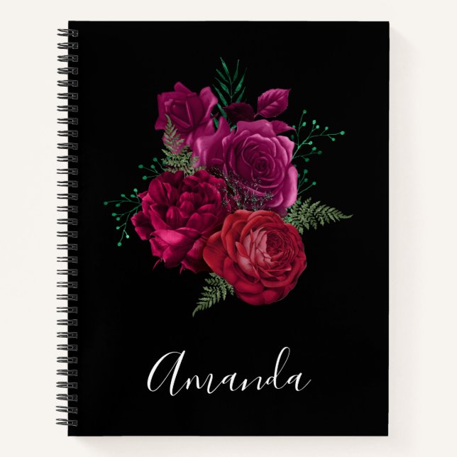 Cuaderno Elegante Bouquet Magenta Rosa Floral (Anverso)