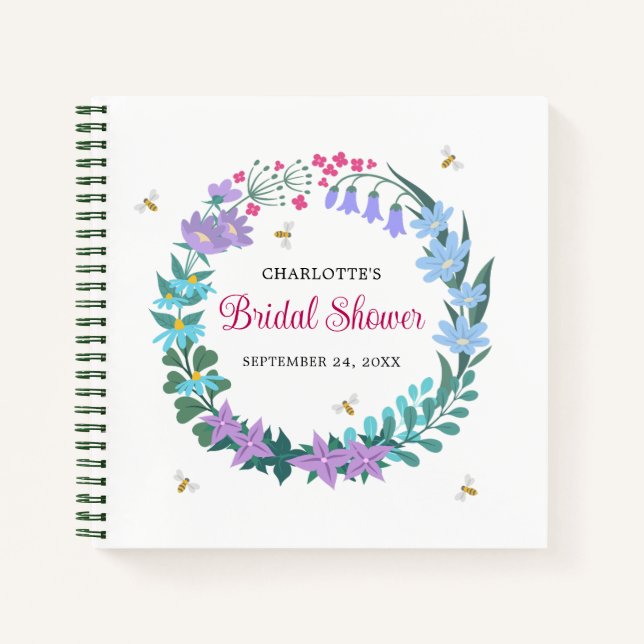 Cuaderno Elegante Bridal Shower Wildflowers Garland Guest (Anverso)