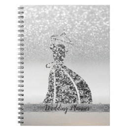 Cuaderno Elegante brillo plateado Bokeh, vestido, encaje