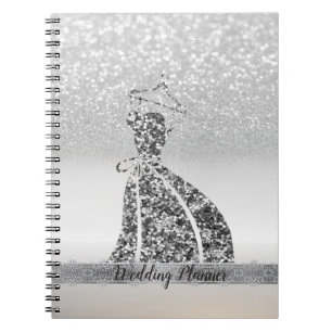 Cuaderno Elegante brillo plateado Bokeh, vestido, encaje
