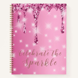Cuaderno Elegante Brillo Rosa Caliente Goteo Despedida de S