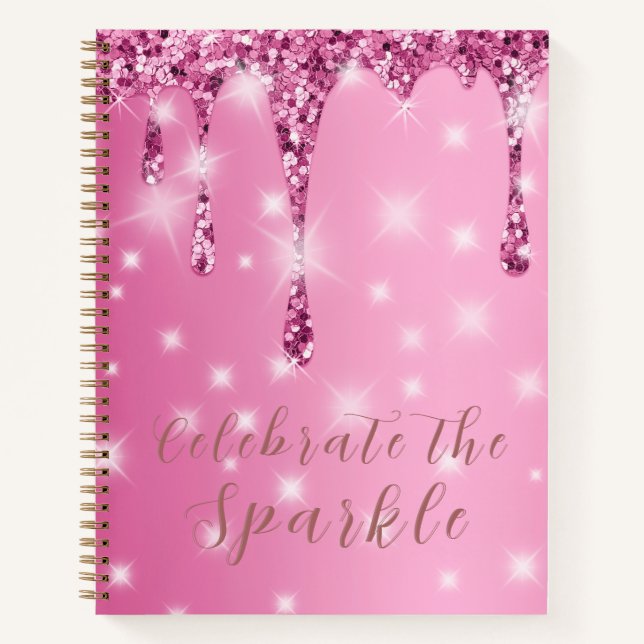 Cuaderno Elegante Brillo Rosa Caliente Goteo Despedida de S (Anverso)
