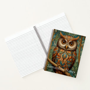 Cuaderno Elegante búho retro bohemio vegetación forestal
