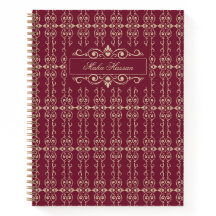 Elegante Burgundy & Gold Floral Swirl Personalizad