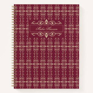 Cuaderno Elegante Burgundy & Gold Floral Swirl Personalizad