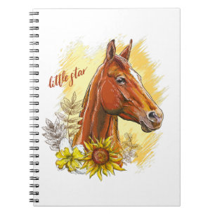 Cuaderno Elegante caballo de dibujo a mano con plantas y fl