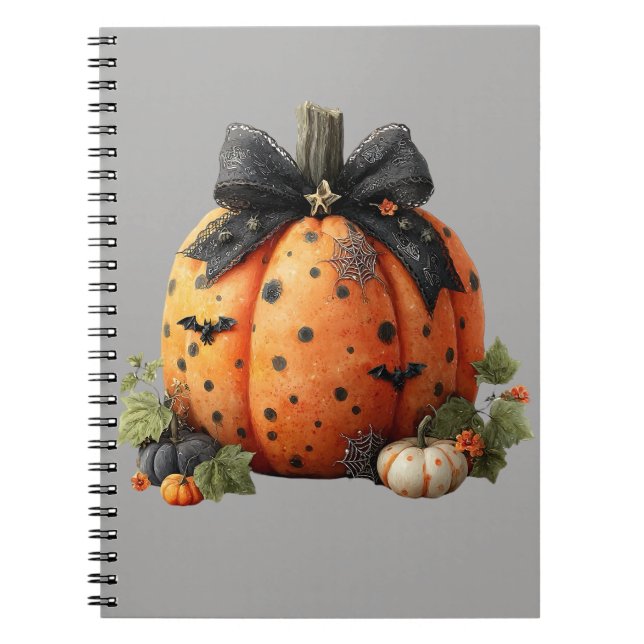 Cuaderno Elegante calabaza de Halloween con arco negro (Frente)