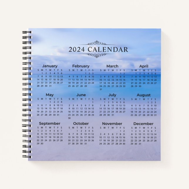 Cuaderno Elegante Calendario 2024 Fondo de playa | Portátil (Anverso)