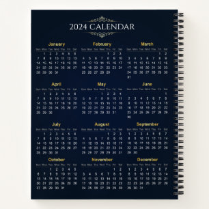 Cuaderno Elegante Calendario Dorado y Azul 2024   Portátil