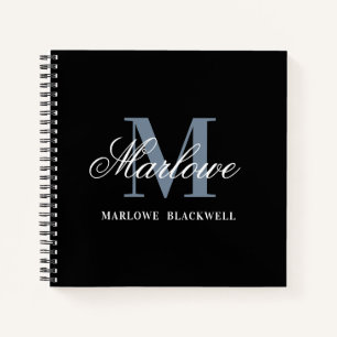 Cuaderno Elegante caligrafía de monograma azul turbio negro