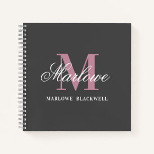 Cuaderno Elegante caligrafía en monograma blanco rosa gris