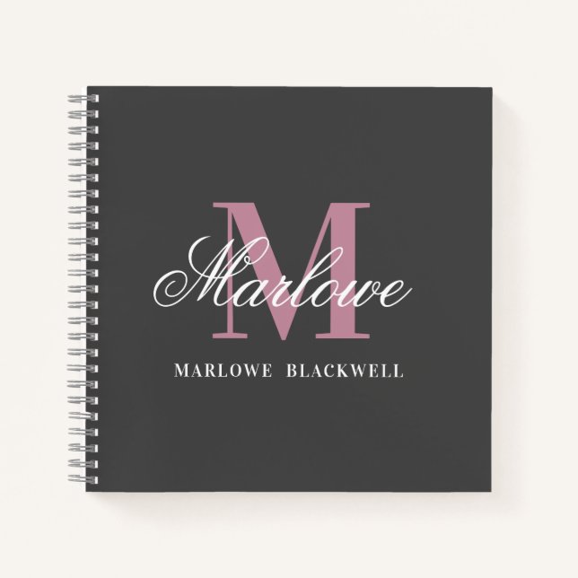 Cuaderno Elegante caligrafía en monograma blanco rosa gris (Anverso)