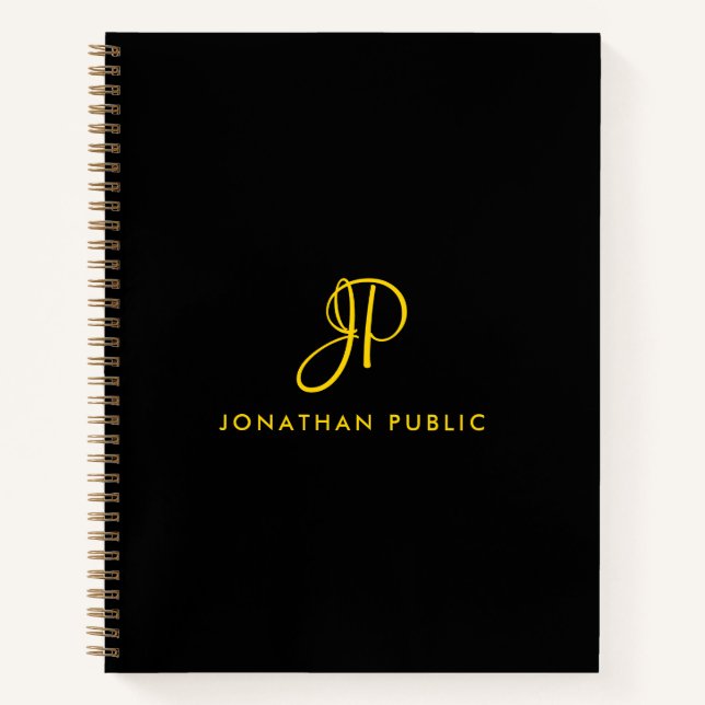 Cuaderno Elegante caligrafía Monograma Oro y Espiral Negra (Anverso)