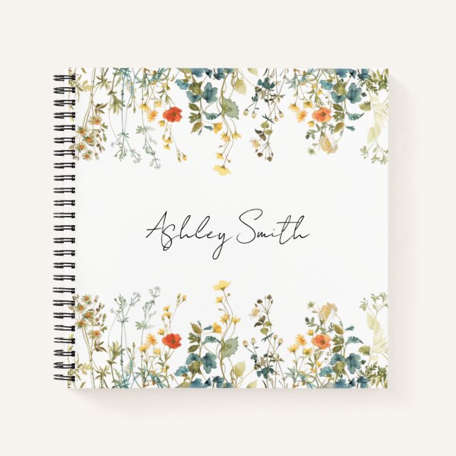 Cuaderno Elegante campo de flores silvestres personalizado (Anverso)