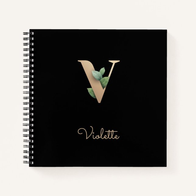 Cuaderno Elegante carta botánica de monograma V (Anverso)