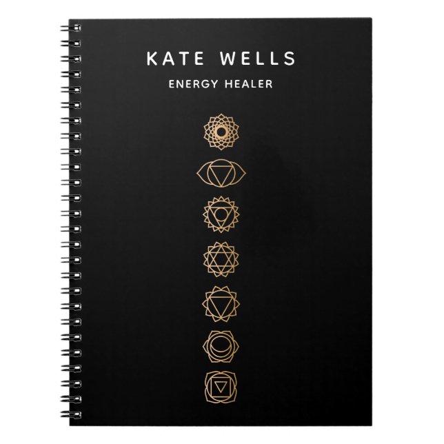 Cuaderno Elegante Chakras de Oro Saludable Espiritual Energ (Frente)