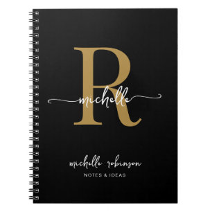 Cuaderno Elegante Chic Femenino Monograma de Nombre en Negr