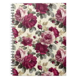 Cuaderno Elegante ciruela rosa marfil patrón floral