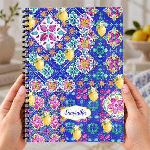 Cuaderno Elegante Collage de Citricos Sicilianos Rosa Azul