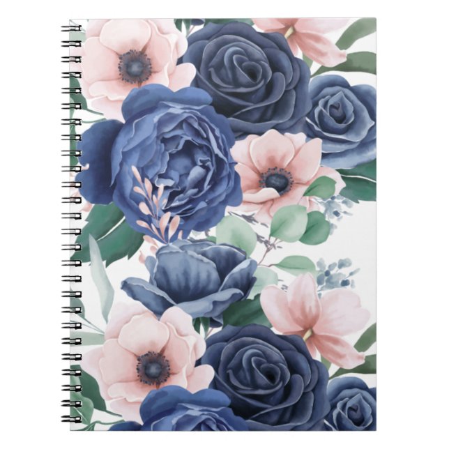 Cuaderno Elegante color azul Rosa suave (Frente)