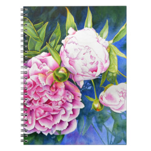 Cuaderno Elegante color de agua clásico blanco rosa floral