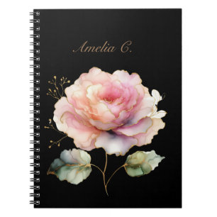 Cuaderno elegante color de agua rosa rosa negro ro