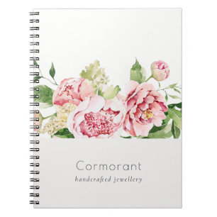 Cuaderno Elegante color de agua verde rosa puro Peony Flora