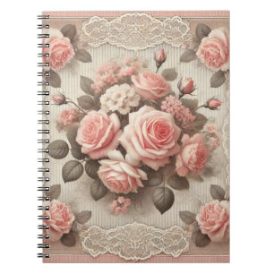 Cuaderno Elegante color rosa rosa rosa de época con encaje